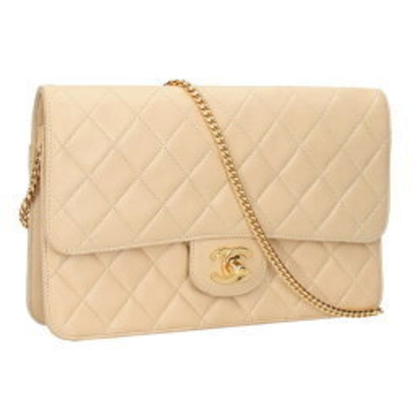 Chanel Matelasse Lambskin Chain Shoulder Bag Beige - Picture 1 of 5